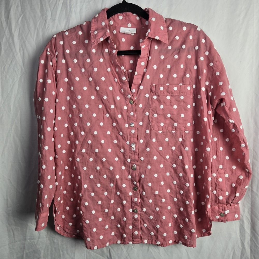 J‎ Jill Pink Polka Dot Embroidered Button Up Women's PS Coastal Resort Whimsy